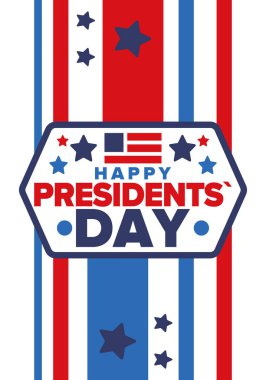 Birleşik Devletler 'de Başkanlık Günün kutlu olsun. Washington 'ın doğum günü. Amerika 'da federal tatil. Şubat 'ta kutlandı. Vatansever Amerikan unsurları. Poster, afiş ve arkaplan. Vektör illüstrasyonu