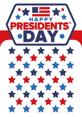 Birleşik Devletler 'de Başkanlık Günün kutlu olsun. Washington 'ın doğum günü. Amerika 'da federal tatil. Şubat 'ta kutlandı. Vatansever Amerikan unsurları. Poster, afiş ve arkaplan. Vektör illüstrasyonu