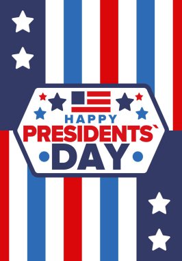 Birleşik Devletler 'de Başkanlık Günün kutlu olsun. Washington 'ın doğum günü. Amerika 'da federal tatil. Şubat 'ta kutlandı. Vatansever Amerikan unsurları. Poster, afiş ve arkaplan. Vektör illüstrasyonu