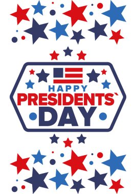 Birleşik Devletler 'de Başkanlık Günün kutlu olsun. Washington 'ın doğum günü. Amerika 'da federal tatil. Şubat 'ta kutlandı. Vatansever Amerikan unsurları. Poster, afiş ve arkaplan. Vektör illüstrasyonu