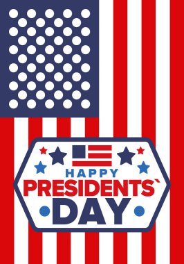 Birleşik Devletler 'de Başkanlık Günün kutlu olsun. Washington 'ın doğum günü. Amerika 'da federal tatil. Şubat 'ta kutlandı. Vatansever Amerikan unsurları. Poster, afiş ve arkaplan. Vektör illüstrasyonu