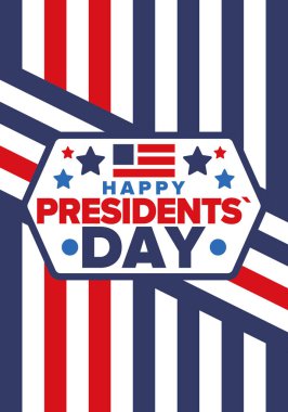Birleşik Devletler 'de Başkanlık Günün kutlu olsun. Washington 'ın doğum günü. Amerika 'da federal tatil. Şubat 'ta kutlandı. Vatansever Amerikan unsurları. Poster, afiş ve arkaplan. Vektör illüstrasyonu