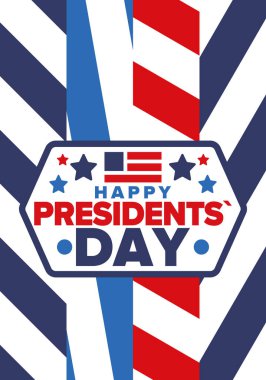 Birleşik Devletler 'de Başkanlık Günün kutlu olsun. Washington 'ın doğum günü. Amerika 'da federal tatil. Şubat 'ta kutlandı. Vatansever Amerikan unsurları. Poster, afiş ve arkaplan. Vektör illüstrasyonu