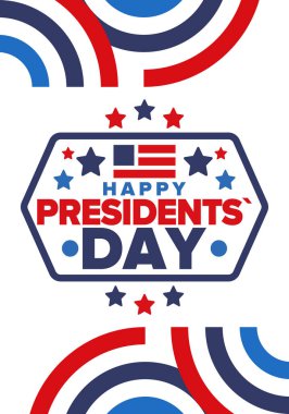 Birleşik Devletler 'de Başkanlık Günün kutlu olsun. Washington 'ın doğum günü. Amerika 'da federal tatil. Şubat 'ta kutlandı. Vatansever Amerikan unsurları. Poster, afiş ve arkaplan. Vektör illüstrasyonu