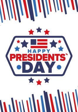 Birleşik Devletler 'de Başkanlık Günün kutlu olsun. Washington 'ın doğum günü. Amerika 'da federal tatil. Şubat 'ta kutlandı. Vatansever Amerikan unsurları. Poster, afiş ve arkaplan. Vektör illüstrasyonu