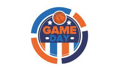 Maç günü. Mart ayında basketbol playoff 'u. Amerika 'da süper spor partisi. Sezon turnuvasının son maçları. Profesyonel takım şampiyonluğu. Basketbol topu. Spor afişi. Vektör