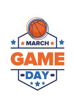 Maç günü. Mart ayında basketbol playoff 'u. Amerika 'da süper spor partisi. Sezon turnuvasının son maçları. Profesyonel takım şampiyonluğu. Basketbol topu. Spor afişi. Vektör