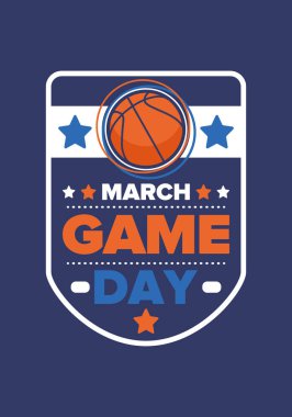 Maç günü. Mart ayında basketbol playoff 'u. Amerika 'da süper spor partisi. Sezon turnuvasının son maçları. Profesyonel takım şampiyonluğu. Basketbol topu. Spor afişi. Vektör