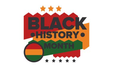 Siyahların Tarihi Ayı. Afrikalı Amerikan Tarihi. Yıllık kutlama. Şubat 'ta Amerika ve Kanada' da. Ekim ayında İngiltere 'de. Poster, kart, afiş, geçmiş. Vektör illüstrasyonu