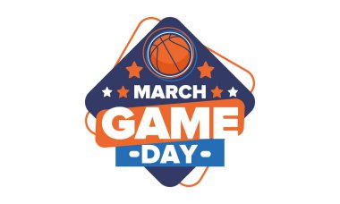 Maç günü. Mart ayında basketbol playoff 'u. Amerika 'da süper spor partisi. Sezon turnuvasının son maçları. Profesyonel takım şampiyonluğu. Basketbol topu. Spor afişi. Vektör