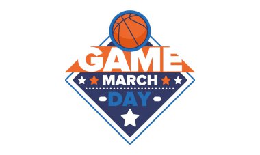 Maç günü. Mart ayında basketbol playoff 'u. Amerika 'da süper spor partisi. Sezon turnuvasının son maçları. Profesyonel takım şampiyonluğu. Basketbol topu. Spor afişi. Vektör