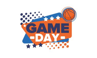 Maç günü. Mart ayında basketbol playoff 'u. Amerika 'da süper spor partisi. Sezon turnuvasının son maçları. Profesyonel takım şampiyonluğu. Basketbol topu. Spor afişi. Vektör