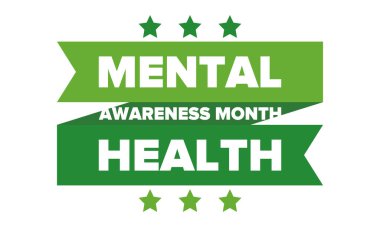 Mayıs 'ta Akıl Sağlığı Bilinci Ayı. Birleşik Devletler 'de yıllık kampanya. Akıl sağlığıyla ilgili farkındalığı arttırıyorum. Kontrol ve koruma. Önleme kampanyası. Tıbbi sağlık hizmeti tasarımı. Vektör illüstrasyonu