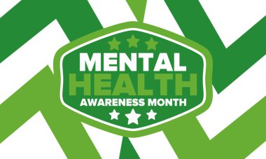 Mayıs 'ta Akıl Sağlığı Bilinci Ayı. Birleşik Devletler 'de yıllık kampanya. Akıl sağlığıyla ilgili farkındalığı arttırıyorum. Kontrol ve koruma. Önleme kampanyası. Tıbbi sağlık hizmeti tasarımı. Vektör illüstrasyonu