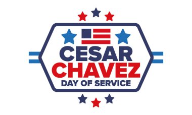 Cesar Chavez Günü. Hizmet ve öğrenim günü. Amerika 'nın resmi bayramı, her yıl Amerika Birleşik Devletleri' nde kutlanır. Vektör posteri, afiş ve illüstrasyon