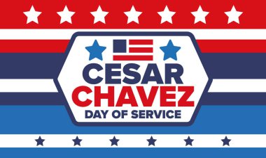 Cesar Chavez Günü. Hizmet ve öğrenim günü. Amerika 'nın resmi bayramı, her yıl Amerika Birleşik Devletleri' nde kutlanır. Vektör posteri, afiş ve illüstrasyon
