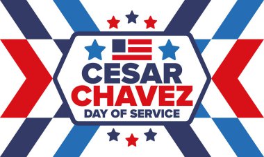 Cesar Chavez Günü. Hizmet ve öğrenim günü. Amerika 'nın resmi bayramı, her yıl Amerika Birleşik Devletleri' nde kutlanır. Vektör posteri, afiş ve illüstrasyon