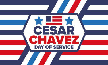 Cesar Chavez Günü. Hizmet ve öğrenim günü. Amerika 'nın resmi bayramı, her yıl Amerika Birleşik Devletleri' nde kutlanır. Vektör posteri, afiş ve illüstrasyon