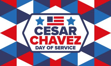 Cesar Chavez Günü. Hizmet ve öğrenim günü. Amerika 'nın resmi bayramı, her yıl Amerika Birleşik Devletleri' nde kutlanır. Vektör posteri, afiş ve illüstrasyon