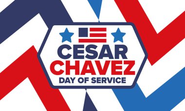 Cesar Chavez Günü. Hizmet ve öğrenim günü. Amerika 'nın resmi bayramı, her yıl Amerika Birleşik Devletleri' nde kutlanır. Vektör posteri, afiş ve illüstrasyon