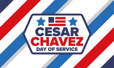 Cesar Chavez Günü. Hizmet ve öğrenim günü. Amerika 'nın resmi bayramı, her yıl Amerika Birleşik Devletleri' nde kutlanır. Vektör posteri, afiş ve illüstrasyon
