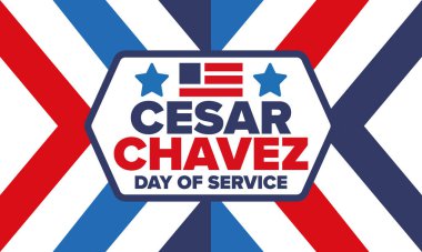 Cesar Chavez Günü. Hizmet ve öğrenim günü. Amerika 'nın resmi bayramı, her yıl Amerika Birleşik Devletleri' nde kutlanır. Vektör posteri, afiş ve illüstrasyon