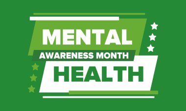 Mayıs 'ta Akıl Sağlığı Bilinci Ayı. Birleşik Devletler 'de yıllık kampanya. Akıl sağlığıyla ilgili farkındalığı arttırıyorum. Kontrol ve koruma. Önleme kampanyası. Tıbbi sağlık hizmeti tasarımı. Vektör illüstrasyonu