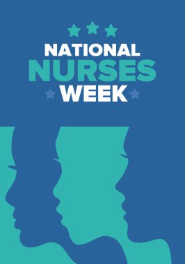 Ulusal Hemşireler Haftası. Teşekkürler hemşireler. Tıbbi ve sağlık hizmetleri konsepti. Virüslere ve hastalıklara karşı savaşanlar. Doktorların şerefine. Amerika 'da yıllık kutlama. Vektör illüstrasyon posteri