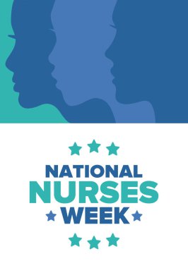 Ulusal Hemşireler Haftası. Teşekkürler hemşireler. Tıbbi ve sağlık hizmetleri konsepti. Virüslere ve hastalıklara karşı savaşanlar. Doktorların şerefine. Amerika 'da yıllık kutlama. Vektör illüstrasyon posteri