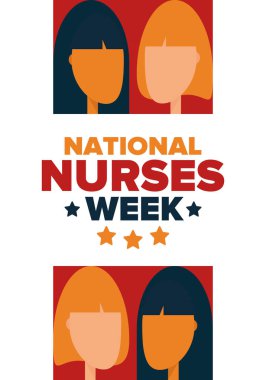 Ulusal Hemşireler Haftası. Teşekkürler hemşireler. Tıbbi ve sağlık hizmetleri konsepti. Virüslere ve hastalıklara karşı savaşanlar. Doktorların şerefine. Amerika 'da yıllık kutlama. Vektör illüstrasyon posteri