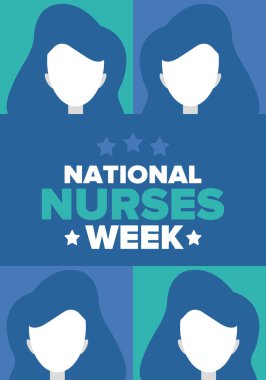 Ulusal Hemşireler Haftası. Teşekkürler hemşireler. Tıbbi ve sağlık hizmetleri konsepti. Virüslere ve hastalıklara karşı savaşanlar. Doktorların şerefine. Amerika 'da yıllık kutlama. Vektör illüstrasyon posteri