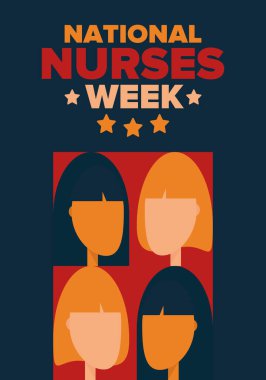 Ulusal Hemşireler Haftası. Teşekkürler hemşireler. Tıbbi ve sağlık hizmetleri konsepti. Virüslere ve hastalıklara karşı savaşanlar. Doktorların şerefine. Amerika 'da yıllık kutlama. Vektör illüstrasyon posteri