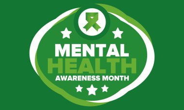 Mayıs 'ta Akıl Sağlığı Bilinci Ayı. Birleşik Devletler 'de yıllık kampanya. Akıl sağlığıyla ilgili farkındalığı arttırıyorum. Kontrol ve koruma. Önleme kampanyası. Tıbbi sağlık hizmeti tasarımı. Vektör illüstrasyonu