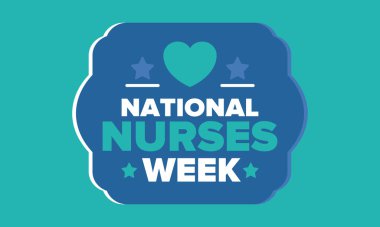 Ulusal Hemşireler Haftası. Teşekkürler hemşireler. Tıbbi ve sağlık hizmetleri konsepti. Virüslere ve hastalıklara karşı savaşanlar. Doktorların şerefine. Amerika 'da yıllık kutlama. Vektör illüstrasyon posteri