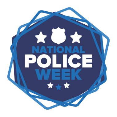 Mayıs 'ta Ulusal Polis Haftası. Amerika 'da yıllık kutlama. Kahraman polisin onuruna. Polis rozeti ve vatansever unsurlar. Subaylar Anma Günü. Poster, kart, pankart. Vektör illüstrasyonu