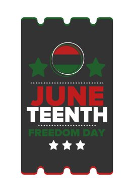 Haziran Bağımsızlık Günü 'nde. Özgürlük ya da Özgürlük Günü. Yıllık Amerikan bayramı, 19 Haziran 'da kutlandı. Afro-Amerikan tarihi ve mirası. Poster, tebrik kartı, afiş ve geçmiş. Vektör