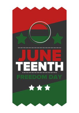 Haziran Bağımsızlık Günü 'nde. Özgürlük ya da Özgürlük Günü. Yıllık Amerikan bayramı, 19 Haziran 'da kutlandı. Afro-Amerikan tarihi ve mirası. Poster, tebrik kartı, afiş ve geçmiş. Vektör