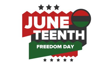 Haziran Bağımsızlık Günü 'nde. Özgürlük ya da Özgürlük Günü. Yıllık Amerikan bayramı, 19 Haziran 'da kutlandı. Afro-Amerikan tarihi ve mirası. Poster, tebrik kartı, afiş ve geçmiş. Vektör