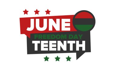 Haziran Bağımsızlık Günü 'nde. Özgürlük ya da Özgürlük Günü. Yıllık Amerikan bayramı, 19 Haziran 'da kutlandı. Afro-Amerikan tarihi ve mirası. Poster, tebrik kartı, afiş ve geçmiş. Vektör