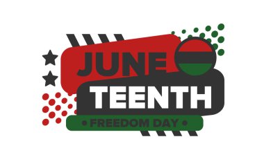 Haziran Bağımsızlık Günü 'nde. Özgürlük ya da Özgürlük Günü. Yıllık Amerikan bayramı, 19 Haziran 'da kutlandı. Afro-Amerikan tarihi ve mirası. Poster, tebrik kartı, afiş ve geçmiş. Vektör