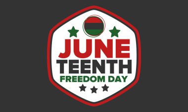 Haziran Bağımsızlık Günü 'nde. Özgürlük ya da Özgürlük Günü. Yıllık Amerikan bayramı, 19 Haziran 'da kutlandı. Afro-Amerikan tarihi ve mirası. Poster, tebrik kartı, afiş ve geçmiş. Vektör