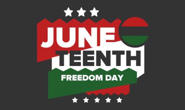 Haziran Bağımsızlık Günü 'nde. Özgürlük ya da Özgürlük Günü. Yıllık Amerikan bayramı, 19 Haziran 'da kutlandı. Afro-Amerikan tarihi ve mirası. Poster, tebrik kartı, afiş ve geçmiş. Vektör