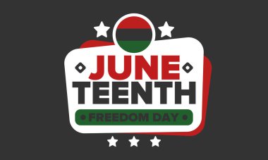 Haziran Bağımsızlık Günü 'nde. Özgürlük ya da Özgürlük Günü. Yıllık Amerikan bayramı, 19 Haziran 'da kutlandı. Afro-Amerikan tarihi ve mirası. Poster, tebrik kartı, afiş ve geçmiş. Vektör