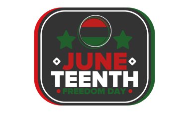 Haziran Bağımsızlık Günü 'nde. Özgürlük ya da Özgürlük Günü. Yıllık Amerikan bayramı, 19 Haziran 'da kutlandı. Afro-Amerikan tarihi ve mirası. Poster, tebrik kartı, afiş ve geçmiş. Vektör