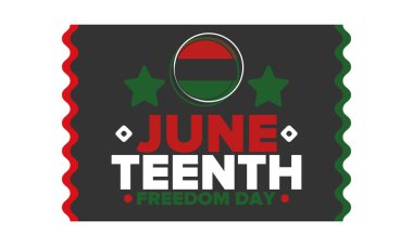 Haziran Bağımsızlık Günü 'nde. Özgürlük ya da Özgürlük Günü. Yıllık Amerikan bayramı, 19 Haziran 'da kutlandı. Afro-Amerikan tarihi ve mirası. Poster, tebrik kartı, afiş ve geçmiş. Vektör