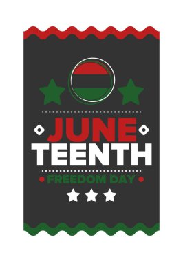 Haziran Bağımsızlık Günü 'nde. Özgürlük ya da Özgürlük Günü. Yıllık Amerikan bayramı, 19 Haziran 'da kutlandı. Afro-Amerikan tarihi ve mirası. Poster, tebrik kartı, afiş ve geçmiş. Vektör