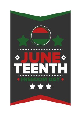 Haziran Bağımsızlık Günü 'nde. Özgürlük ya da Özgürlük Günü. Yıllık Amerikan bayramı, 19 Haziran 'da kutlandı. Afro-Amerikan tarihi ve mirası. Poster, tebrik kartı, afiş ve geçmiş. Vektör