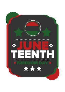 Haziran Bağımsızlık Günü 'nde. Özgürlük ya da Özgürlük Günü. Yıllık Amerikan bayramı, 19 Haziran 'da kutlandı. Afro-Amerikan tarihi ve mirası. Poster, tebrik kartı, afiş ve geçmiş. Vektör