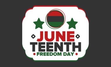 Haziran Bağımsızlık Günü 'nde. Özgürlük ya da Özgürlük Günü. Yıllık Amerikan bayramı, 19 Haziran 'da kutlandı. Afro-Amerikan tarihi ve mirası. Poster, tebrik kartı, afiş ve geçmiş. Vektör