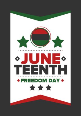 Haziran Bağımsızlık Günü 'nde. Özgürlük ya da Özgürlük Günü. Yıllık Amerikan bayramı, 19 Haziran 'da kutlandı. Afro-Amerikan tarihi ve mirası. Poster, tebrik kartı, afiş ve geçmiş. Vektör